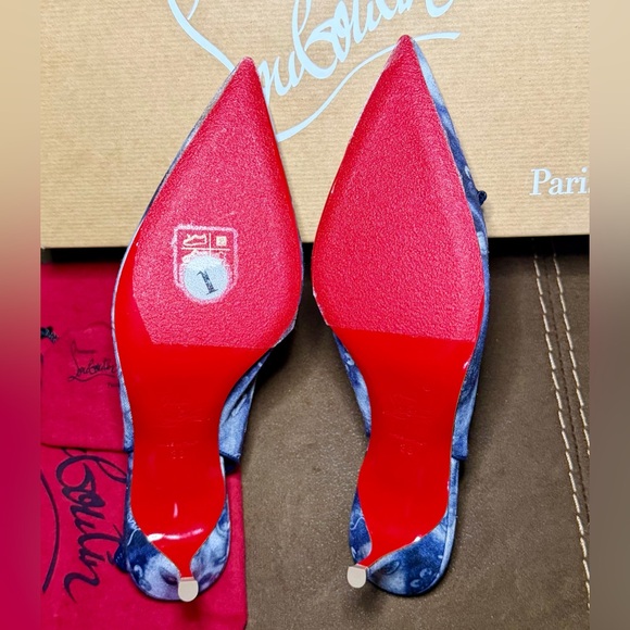 Christian Louboutin Denim Sling Pumps Kitten Heels LIKE NEW - Picture 5 of 10